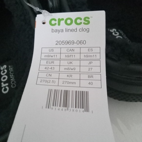 Crocs Baya Lined Clogs Adult BLACK Men\'s Size 9 Women\'s Size 11 Comfort NEW